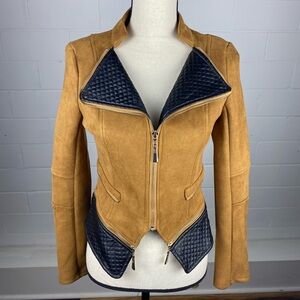 Hot Miami Styles Camel and Black Faux Leather Suede Jacket